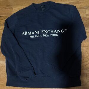 Armani Exchange Sweatshirt Mens L Black Crewneck Logo Luxury Athleisure